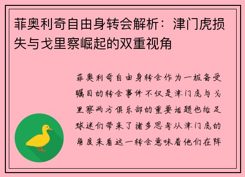 菲奥利奇自由身转会解析:津门虎损失与戈里察崛起的双重视角 菲奥利奇自由身转会解析:津门虎损失与戈里察崛起的双重视角